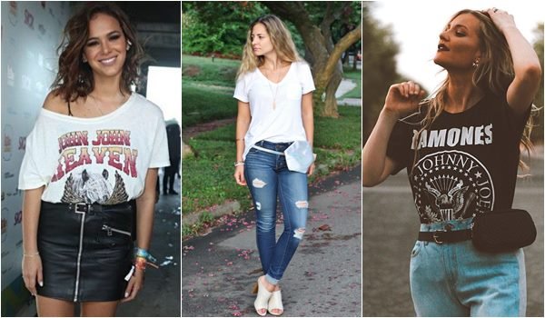 moda feminina moda verao t-shirt e belt bag
